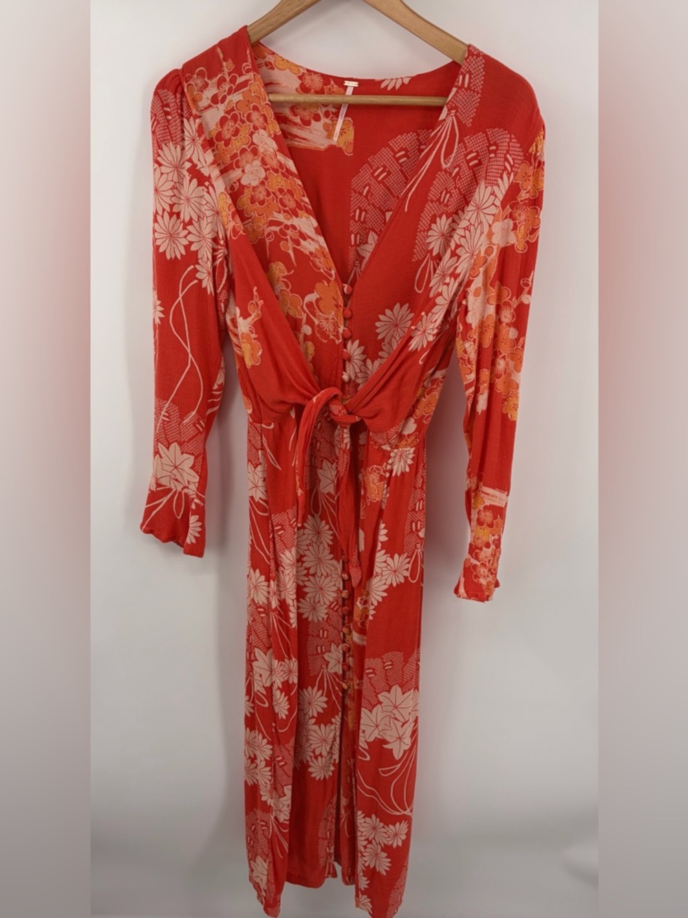 Free People hot pepper combo mixed print twist button front midi dress women’s S
